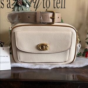 Coach Willie Crossbody Camera Bag in Cream and Tan Leather Bag